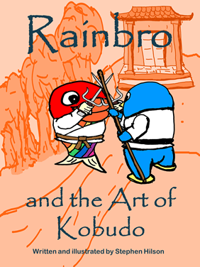 Book cover, Rainbro and Little Blue traiing with Sai and Bo