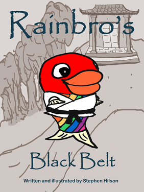 Book cover, Rainbro wearing a black belt.